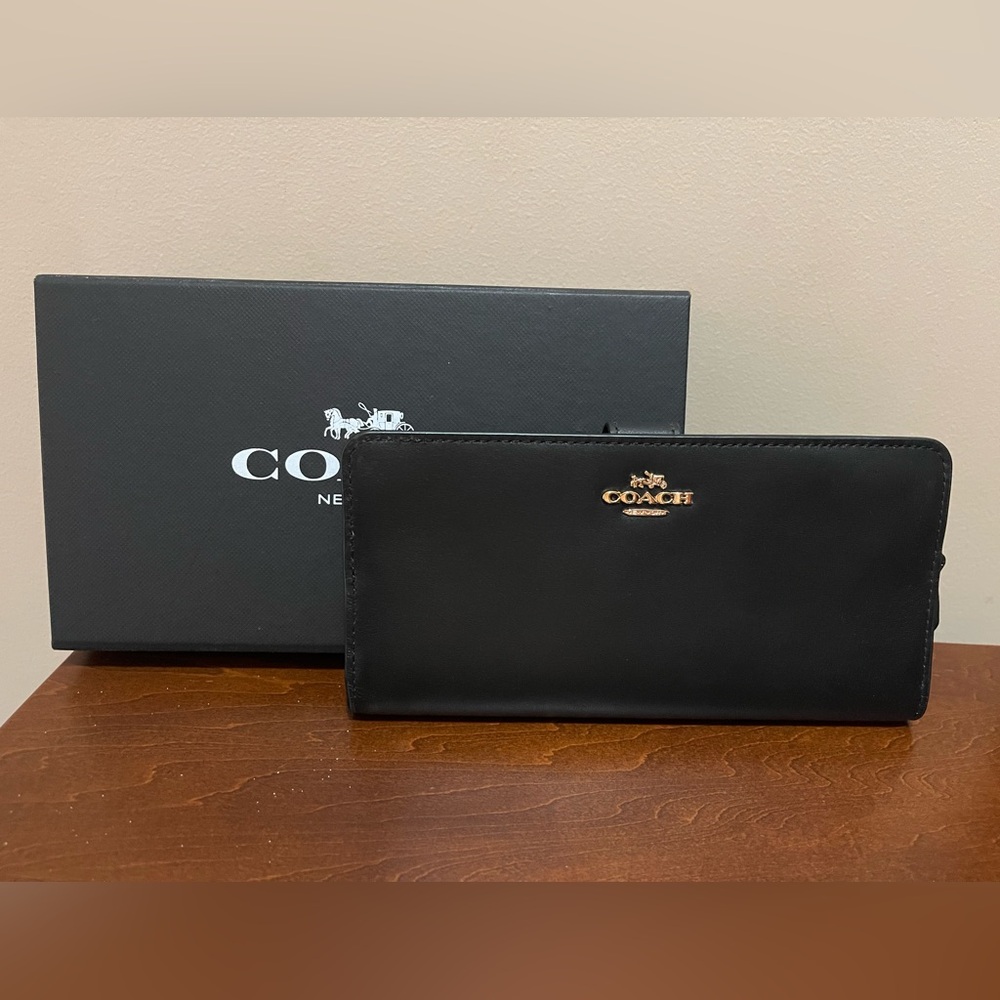 NWT Coach Black Wallet with Gold Accents